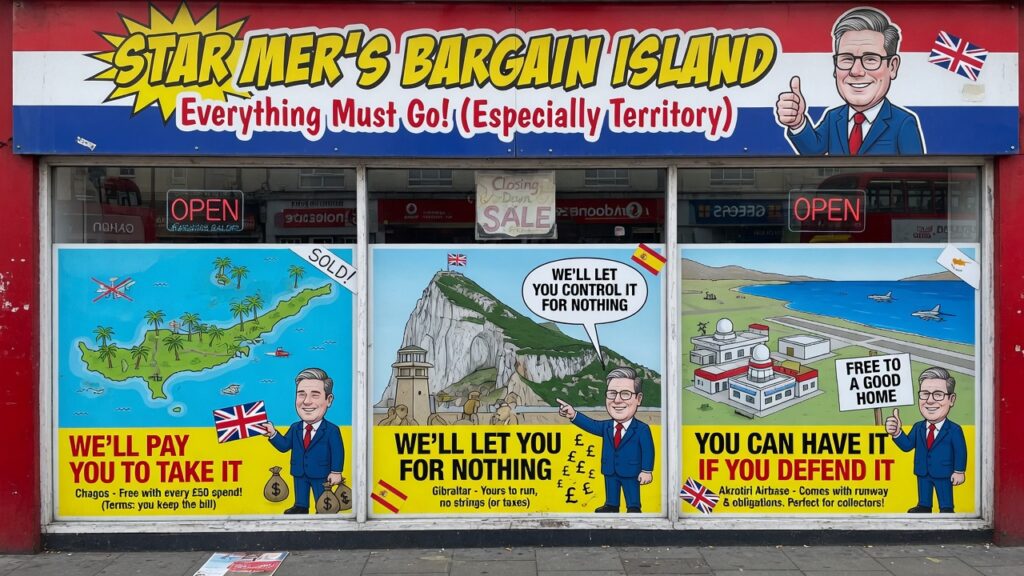 A storefront selling UK overseas territories