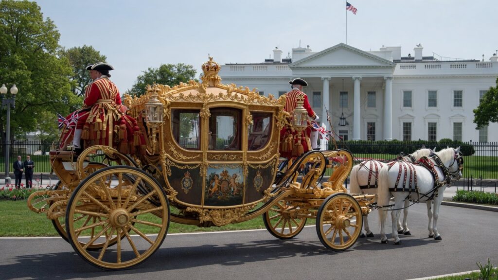 The royal carriage parked on the drive of the Whitehouse