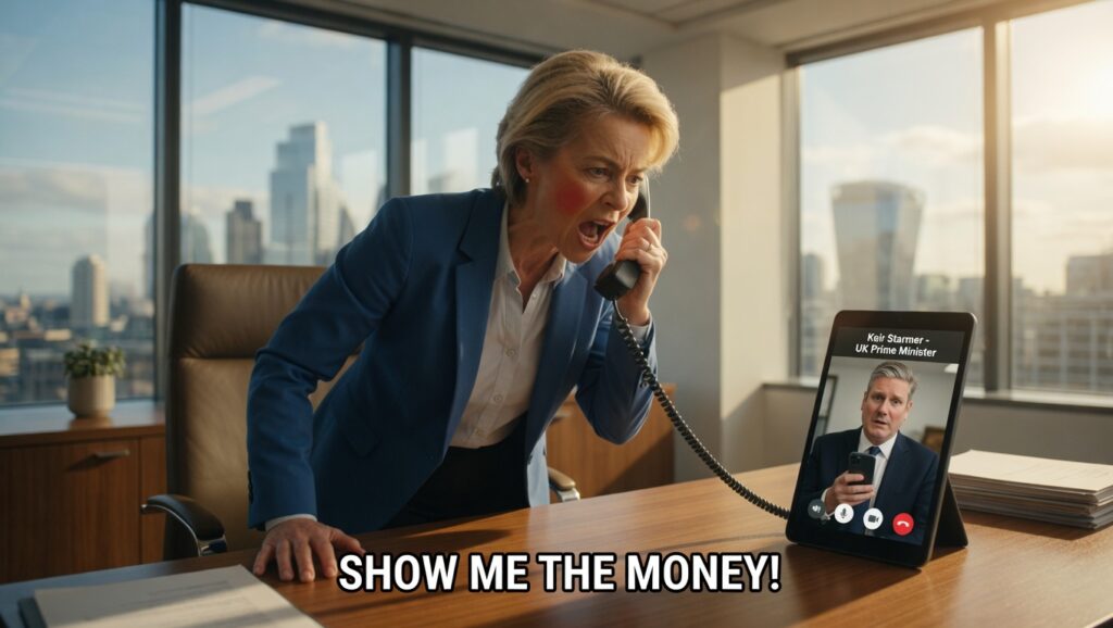 EU President Ursula von Der Leyen Shouting "Show Me The Money" at Keir Starmer