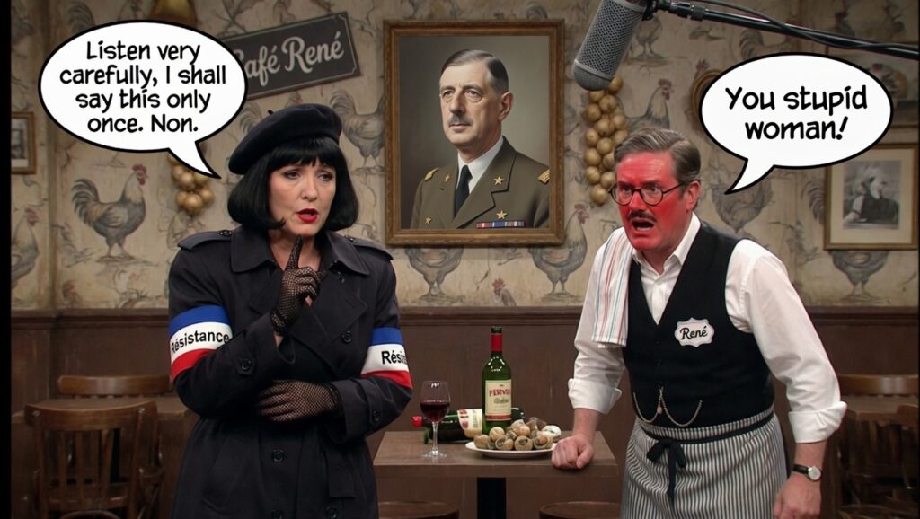 Le Pen and Starmer in Allo Allo