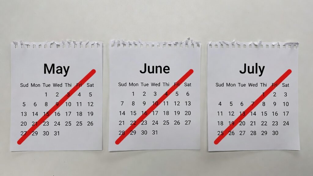 Calendar months crossed out